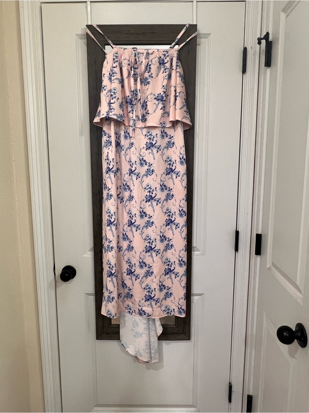 OSMAN Pale Pink Maxi Dress with Blue Floral Print Rent the Runway - Picture 5 of 7